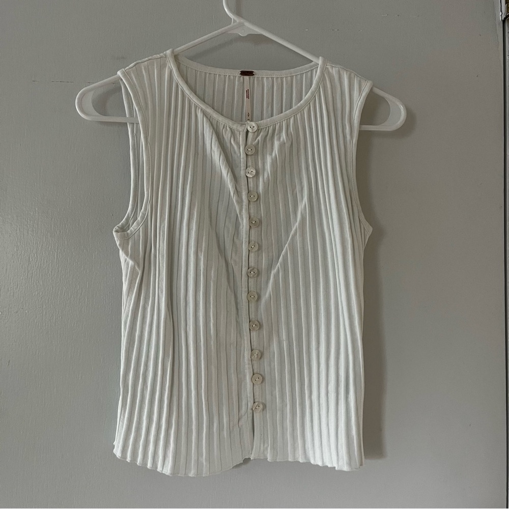 Free People Tilly Vest Cream Ribbed Sleeveless Button-Front Top